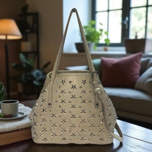 Women's Jimmy Choo Beige Leather Tote Bag with Silver Star Studs